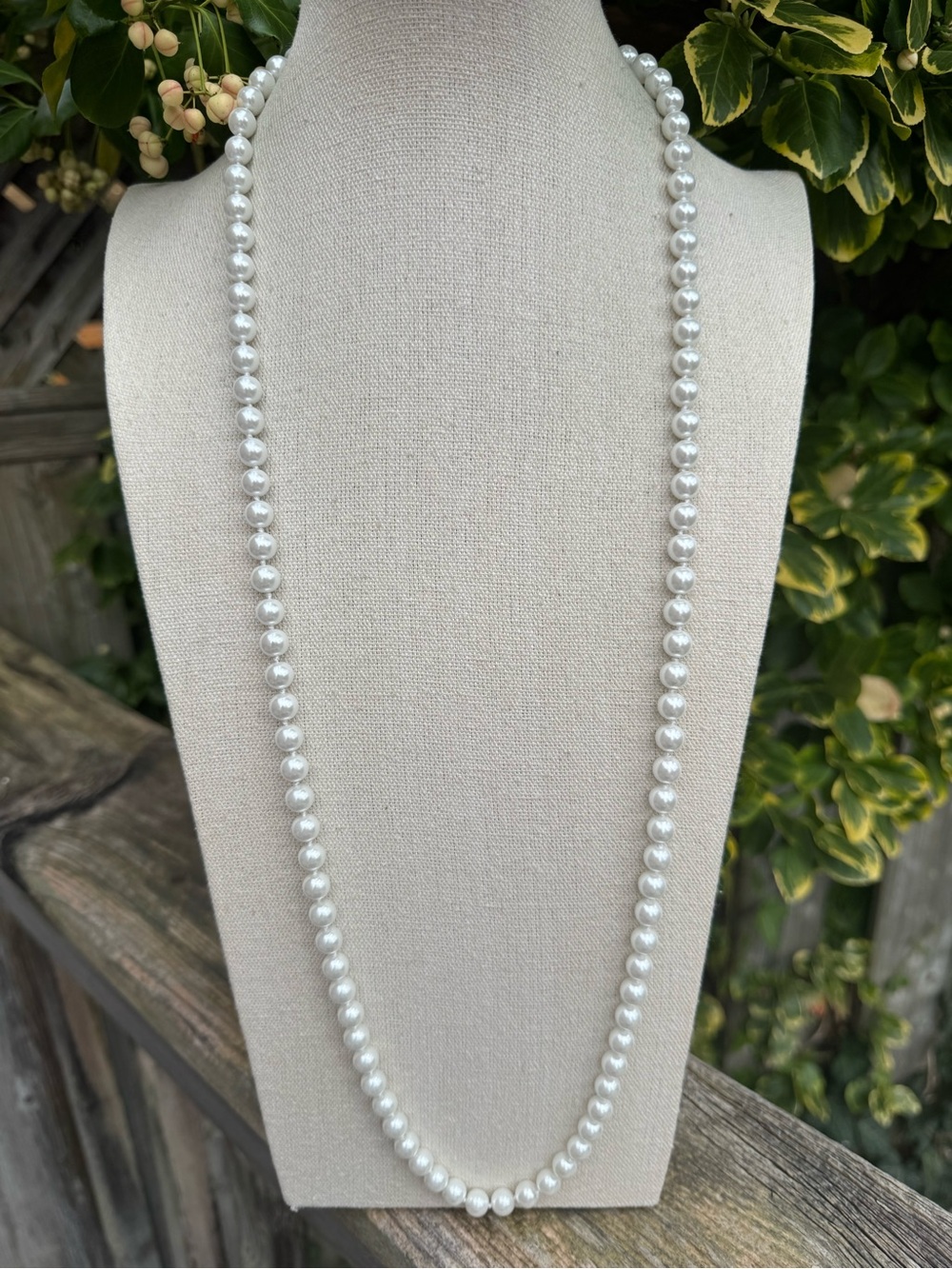Vintage White Pearl Long Strand Necklace